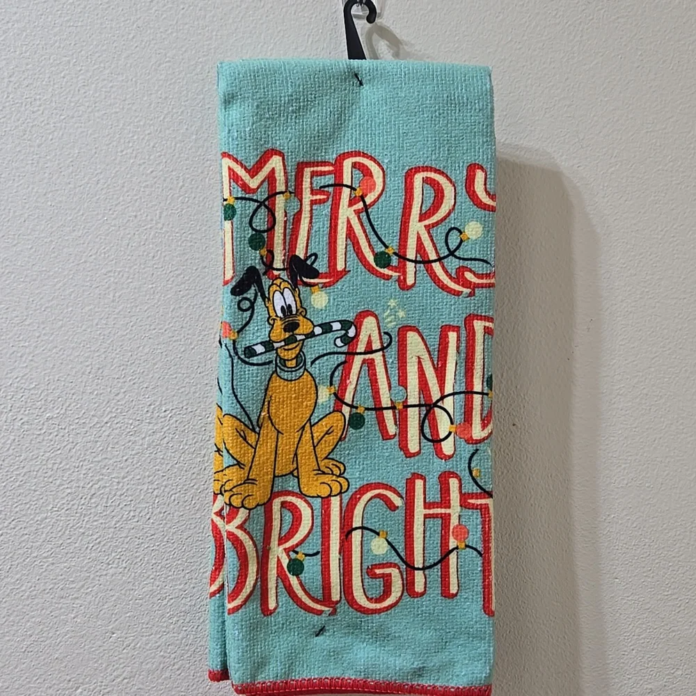 Disney Christmas Pluto Merry And Bright 2 Pack Kitchen Hand Towels  -